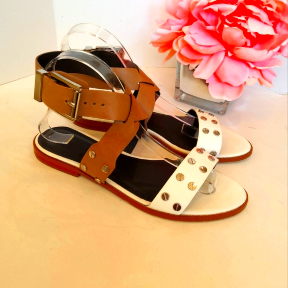 Rebecca Minkoff studded beige white leather sandals